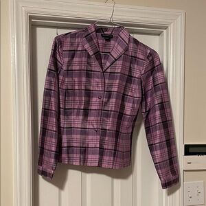 Ann Taylor Pink and Black Plaid Silk Shirt